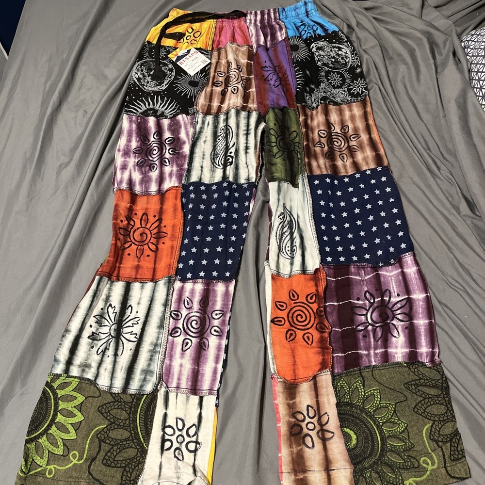Rising International Patchwork Wide Leg Pants Size Large Cotton Boho